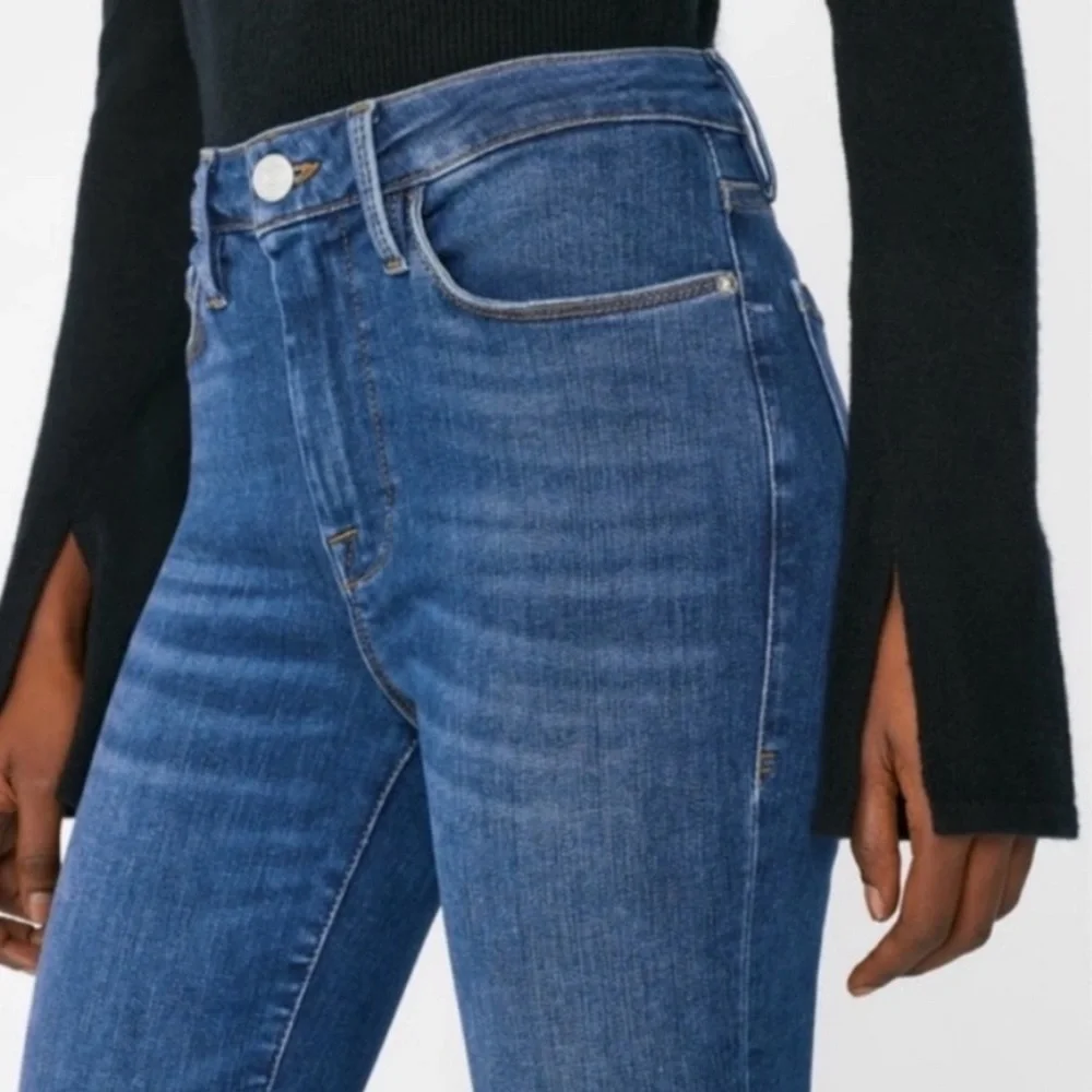 FRAME Le One Skinny Crop Denim Women's Classic Blue Jeans EUC - Picture 2 of 6